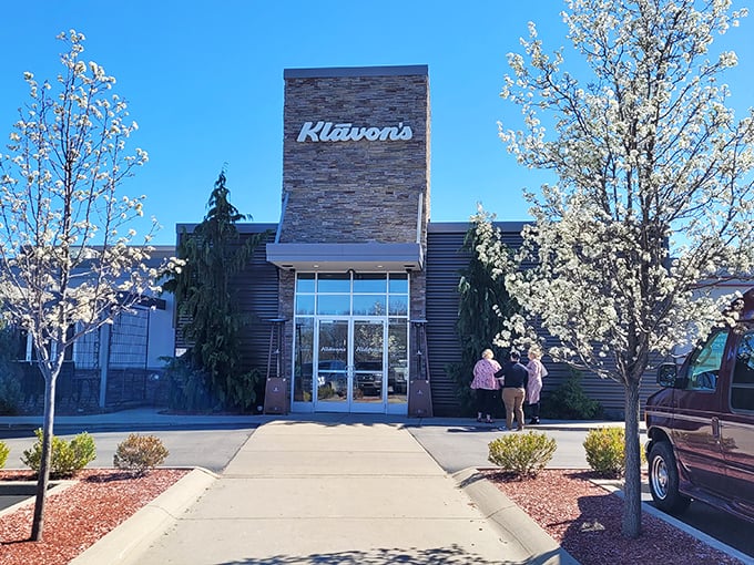 Klavon's: Where 'pizza pub' meets 'modern chic.' This stone facade hides a world of wood-fired wonders waiting to be discovered. Photo credit: Chris Longstreth