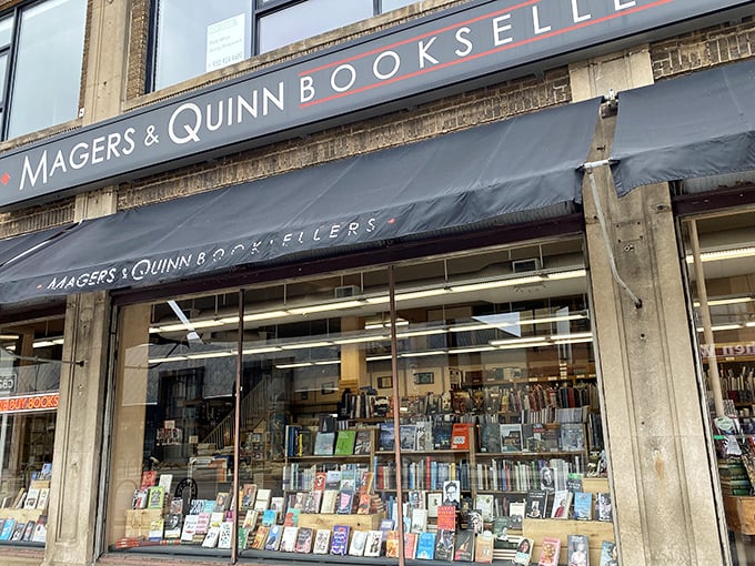 Window shopping for the soul! Magers & Quinn's display is a feast for literary eyes, tempting passersby with wordy delights.