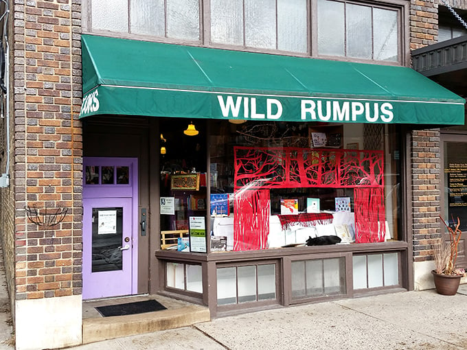 Wild Rumpus: Where the wild things read! This whimsical storefront promises adventures beyond the purple door.