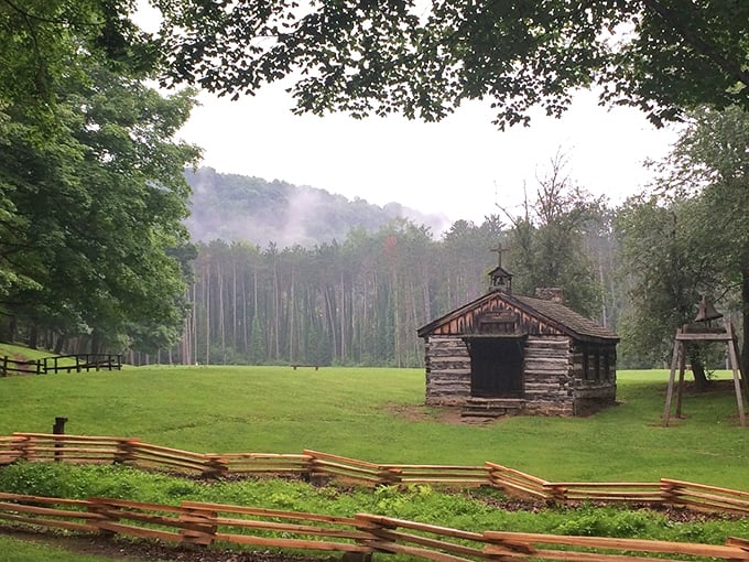 Rustic charm meets eerie calm! This park's log cabins might have you whistling the "Twilight Zone" theme.