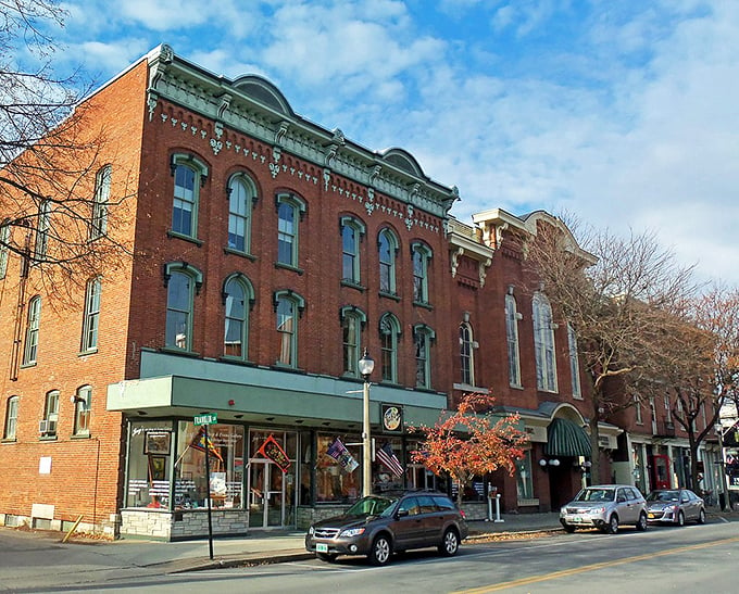 Bennington's Main Street: Where history and hipsters collide in a charming dance of red brick and local brews.