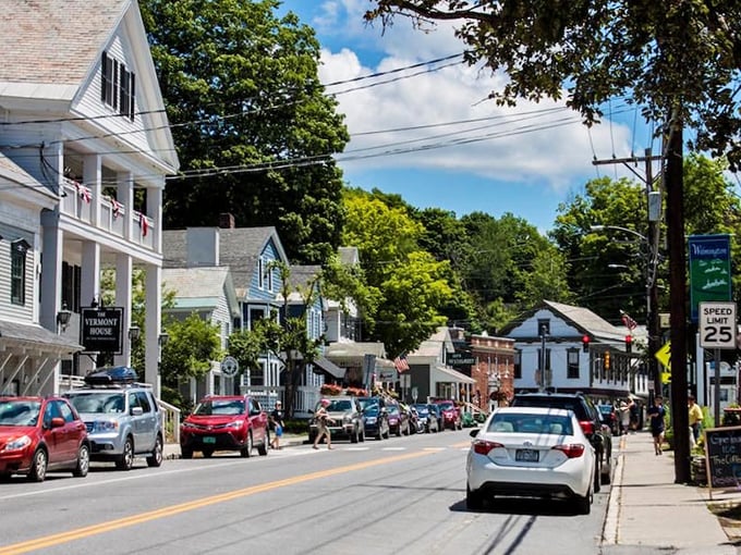 Wilmington's Main Street: Where mountain charm meets lakeside cool in a perfect Vermont cocktail.