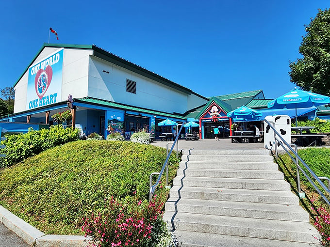 Ice cream heaven's pearly gates: Ben & Jerry's factory welcomes flavor pilgrims with a façade as colorful as their wildest concoctions.