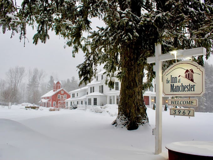 Winter magic at The Inn at Manchester. It's like stepping into a Thomas Kinkade painting, but with better heating.