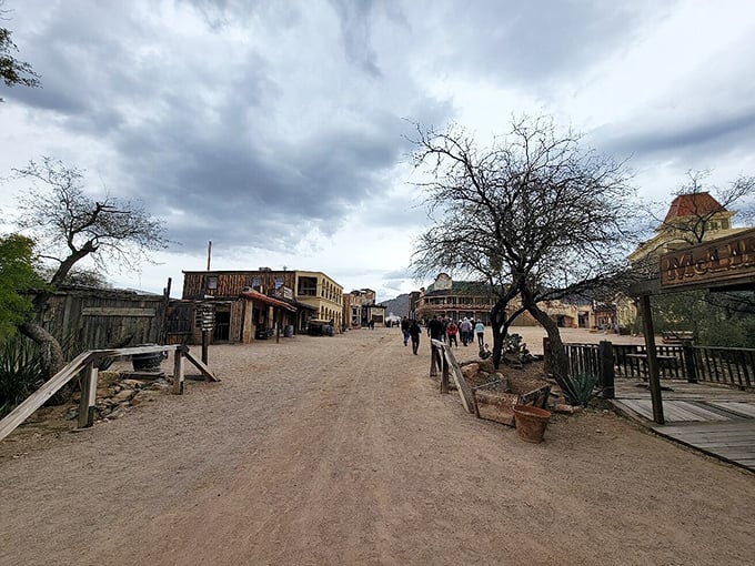 Dust devils and drama! This ain't no movie set – it's a real-life slice of the Wild West, complete with swinging saloon doors.