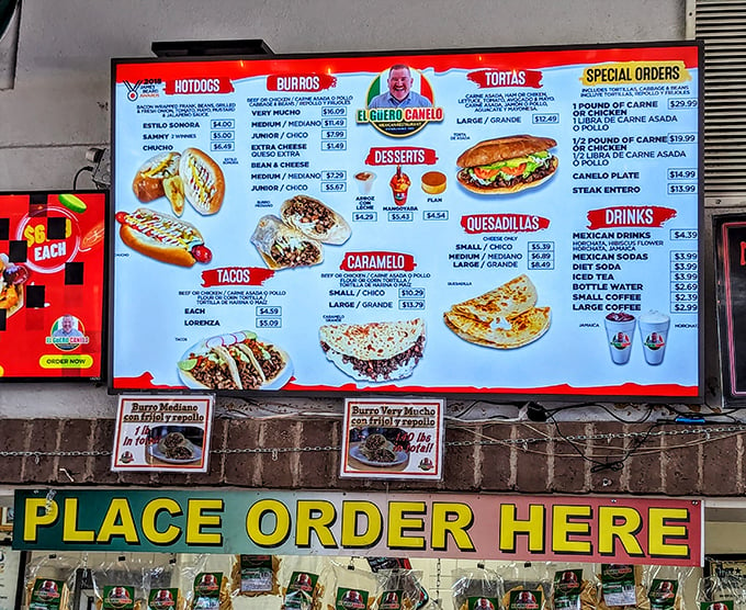 Decisions, decisions! This menu is like a treasure map for your stomach, with X marking the spot for Sonoran hot dog bliss.