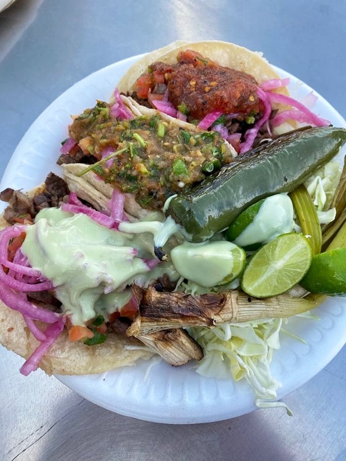 Taco 'bout amazing! This carne asada taco is a flavor explosion waiting to happen, with more colors than a Frida Kahlo painting.