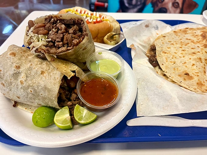 Holy guacamole! This burrito spread looks like it could feed a small army or one very determined food enthusiast.