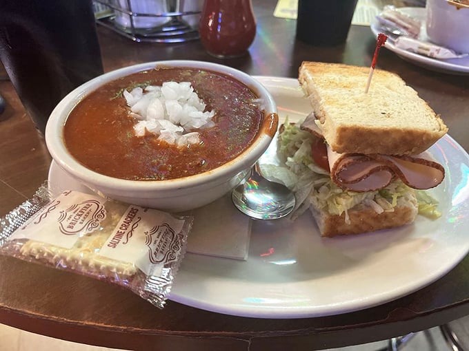 Comfort food alert! This hearty combo of turkey sandwich and chili is like a warm hug for your stomach. Grandma would approve.