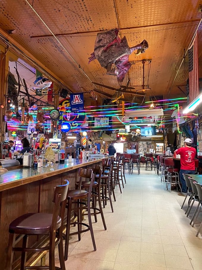 Welcome to the land of "Is that a buffalo on the ceiling?" Lutes Casino's dining area is part diner, part museum, all adventure.