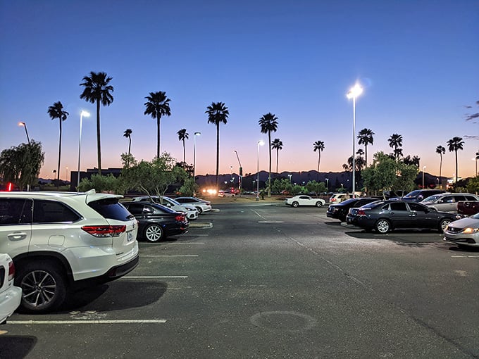 Even the parking lot screams 'Arizona!' Those palm trees are nature's way of saying, "The fun's just getting started, folks!"