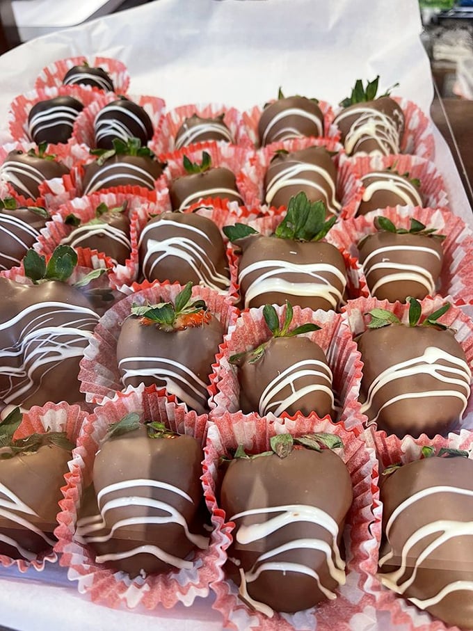 Behold, nature's candy gets a glow-up! These chocolate-dipped strawberries are so pretty, they almost belong in a museum. Almost.