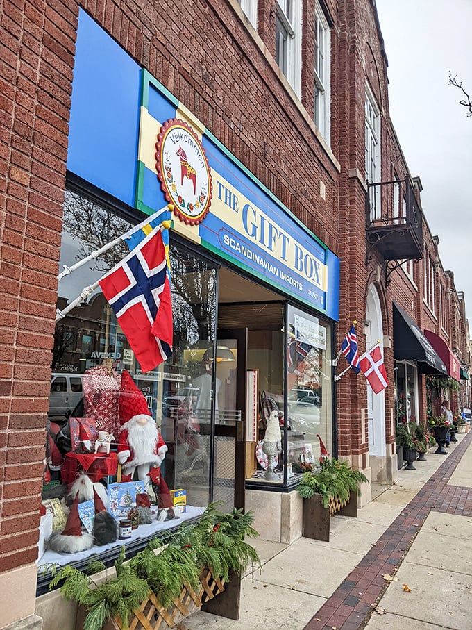 Santa's Geneva outpost! The Gift Box's festive window display is spreading Nordic cheer faster than you can say "lutefisk."