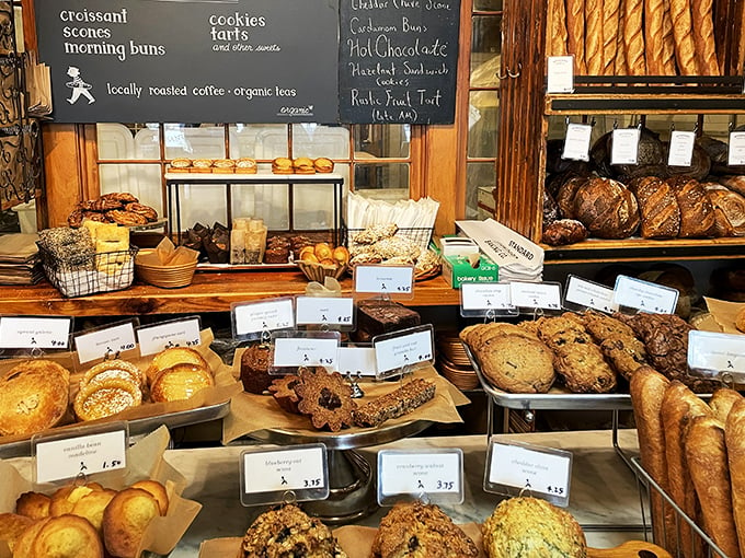 Carb heaven, aisle one! This display is like a museum of edible art, each piece more tempting than the last.