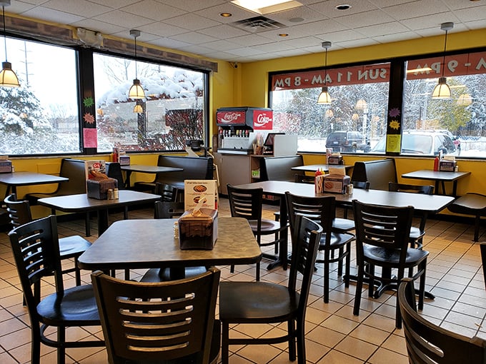 Step into chili dog paradise! Yellow walls and cozy booths invite you to settle in for a feast that'll warm your soul and tickle your taste buds.