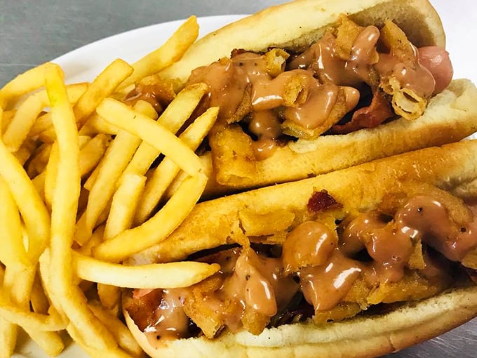 Golden sauce, golden opportunity! This chili dog's secret weapon will have you questioning why you ever ate a plain hot dog before.