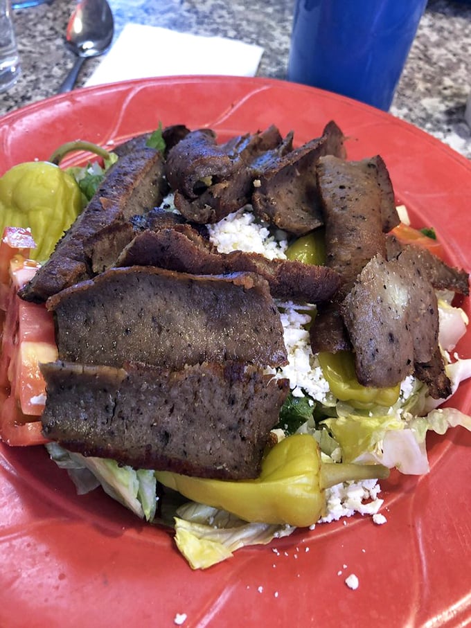 Who needs a Greek vacation when you've got this gyro salad? It's like the Mediterranean on a plate, minus the sunburn.