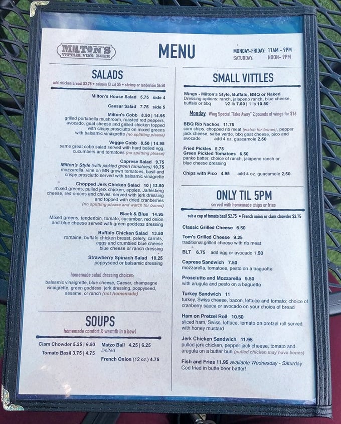 Decisions, decisions! Milton's menu is a treasure map of culinary delights. Pro tip: Close your eyes and point – you can't go wrong here.