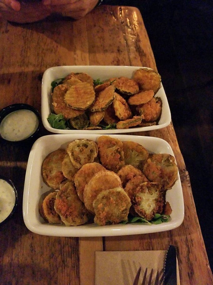 Double trouble never looked so good! Fried pickles and fried green tomatoes – a dynamic duo that'll make your taste buds do a happy dance.