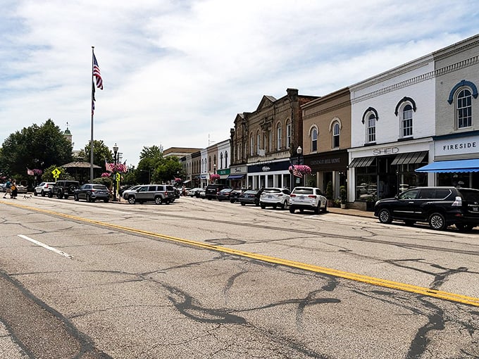 Stars and stripes forever: This all-American streetscape could give Captain America a run for his patriotic money. Historic buildings stand tall, while flower baskets add pops of color to this picturesque downtown.