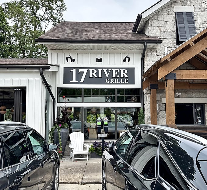 Riverside dining delight: 17 River Grille serves up views as appetizing as its menu. With its crisp white exterior and inviting patio, it's the perfect spot for a laid-back lunch or romantic dinner.