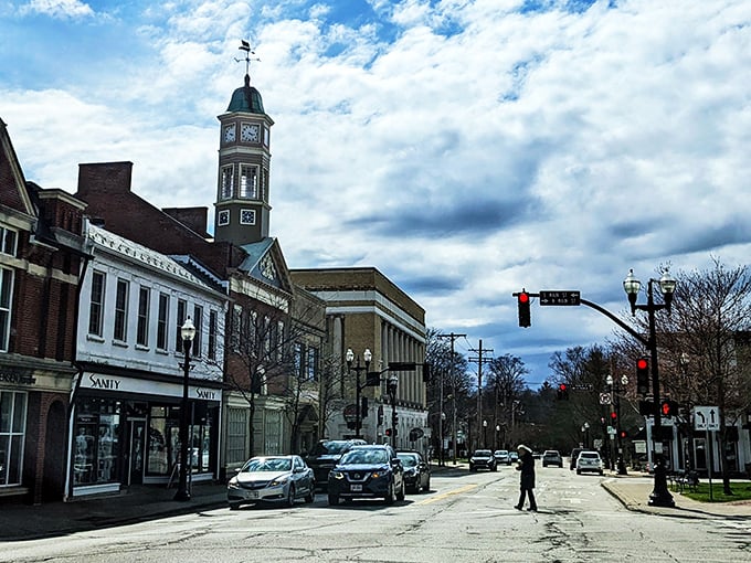 Time stands still: This clock tower could give Big Ben a lesson in small-town elegance. Surrounded by classic architecture, it's the heartbeat of a community that cherishes its past.