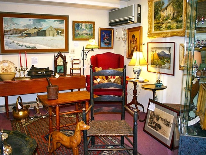 A feast for the eyes! This corner is like your grandma's attic, if your grandma was a time-traveling art collector.