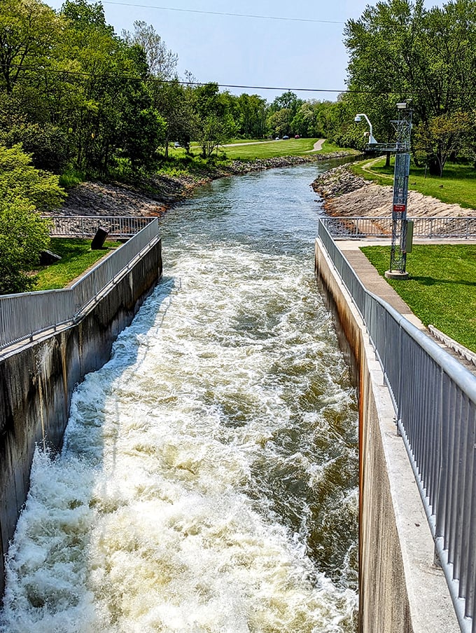 Mother Nature's waterslide: Buck Creek's rushing waters promise an exhilarating show. It's like watching the world's most refreshing game of aquatic Plinko!