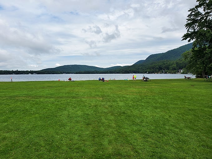 Lawn chairs, picnic blankets, and inflatable donuts: Lake Dunmore's beach scene is a Norman Rockwell painting come to life.