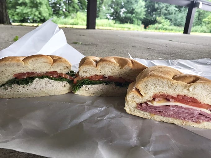 The holy trinity of sandwich perfection: fresh bread, quality fillings, and a view to die for. It's not just lunch; it's an experience!