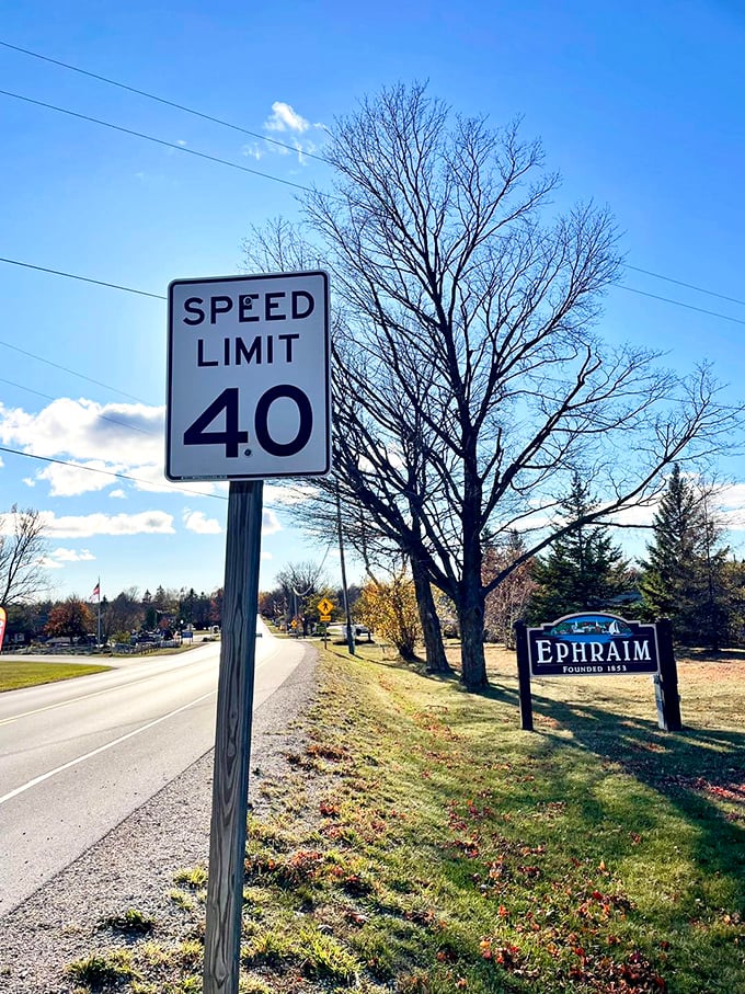 Slow down, you're in Ephraim now! This speed limit sign is the town's way of saying, "Relax, take a deep breath, and enjoy the scenery at a leisurely 40 mph."