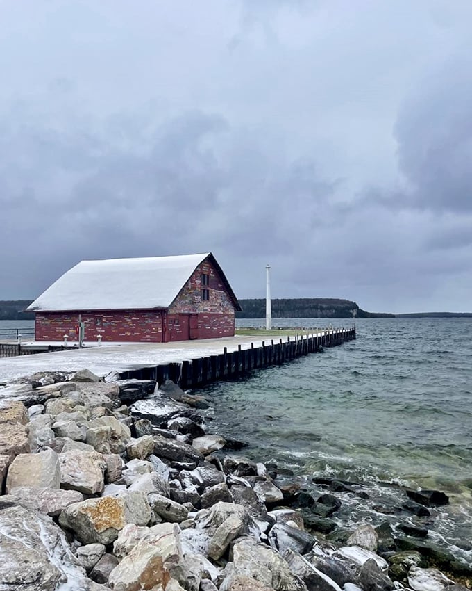 Anderson Dock in winter: where even Jack Frost can't resist leaving his mark. This frosty scene is like a real-life snow globe, minus the shaking.