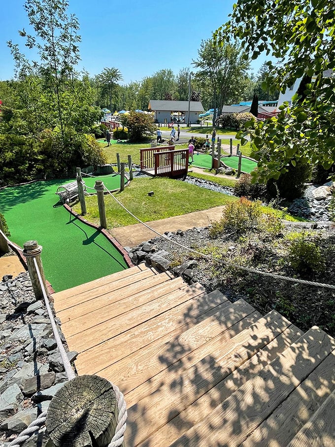 Mini-golf: where dad jokes and putters unite! This course is greener than a kale smoothie and twice as fun.