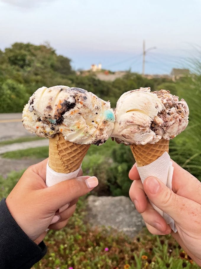 Double the scoops, double the fun! These cones are proof that sometimes, the best things in life come in pairs.