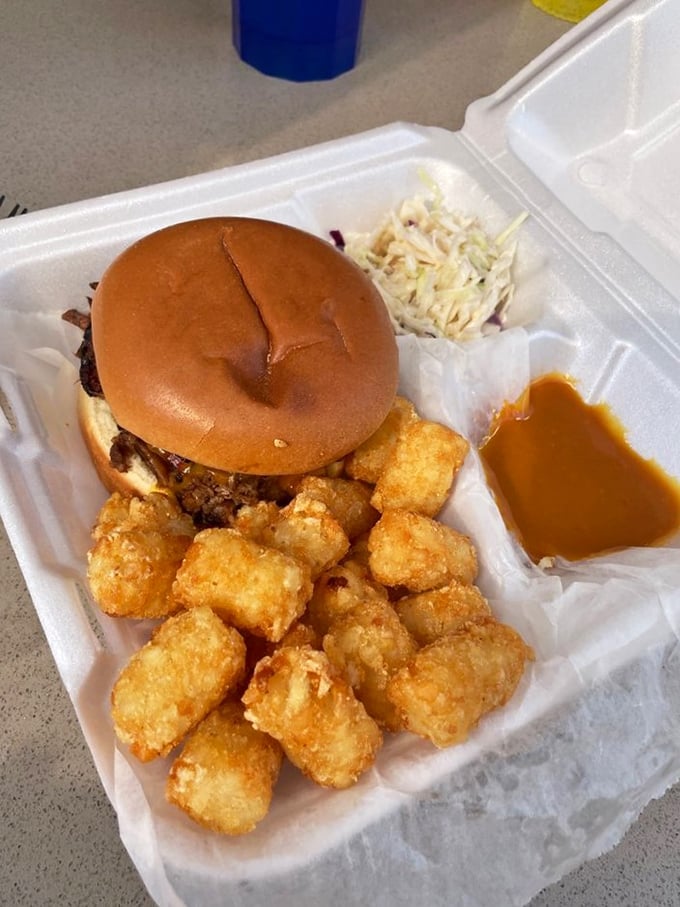 Brisket so good, it'll make your taste buds do a happy dance. Paired with golden tater tots, it's comfort food nirvana.