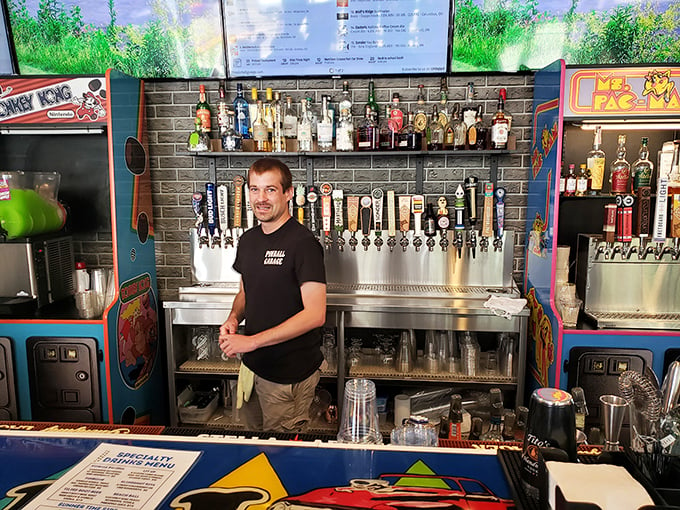 The wizard behind the bar! This friendly face is ready to pour you a cold one between rounds of pinball.