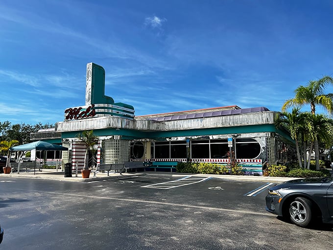 Retro glamour meets tropical paradise. Mel's aqua and white exterior is as refreshing as a Florida Keys lime pie.