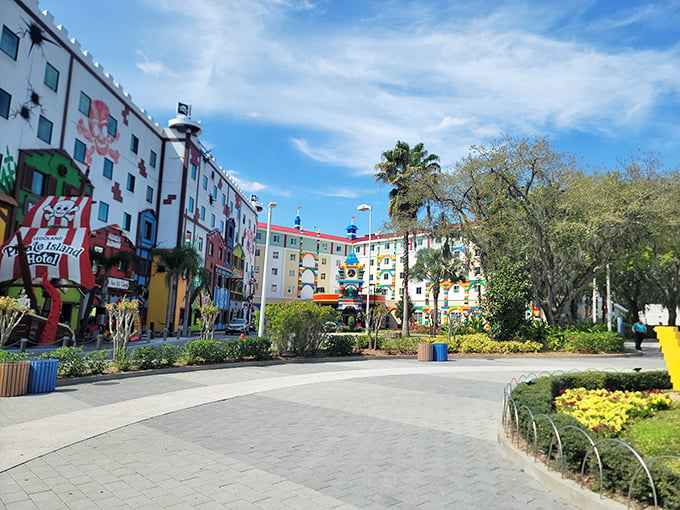 Lego my imagination! This colorful hotel looks like it was built by giant kids with unlimited bricks.