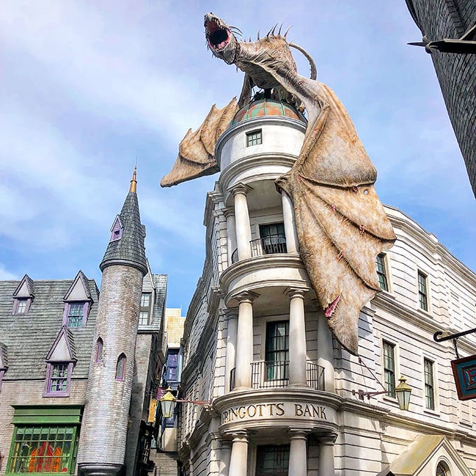 Dragon's delight! Gringotts Bank gets a fiery makeover that would make even Hagrid nervous.