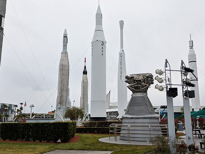 Rocket roundup! Kennedy Space Center's outdoor exhibit is like a futuristic sculpture garden.