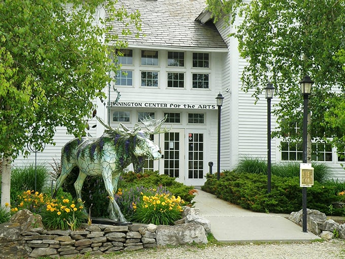 Art meets nature at Bennington Centre. Where else can you contemplate sculptures while a moose keeps watch?