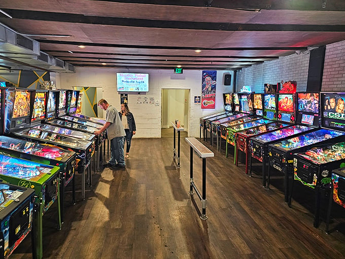 I/O Arcade Bar: Where bits meet brews! It's like your favorite 80s hangout got a PhD in craft beer.