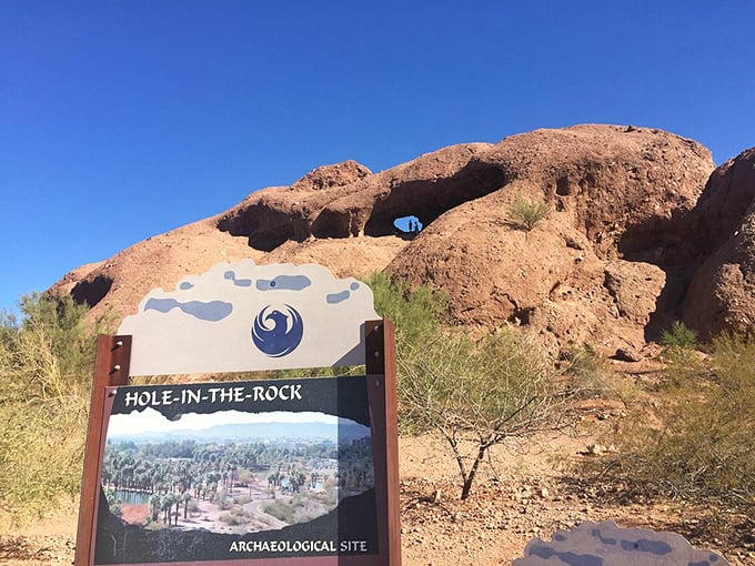 "Hole-in-the-Rock": Nature's way of saying, "I've got my eye on you, Phoenix!" A geological peephole with a view that's hard to beat.