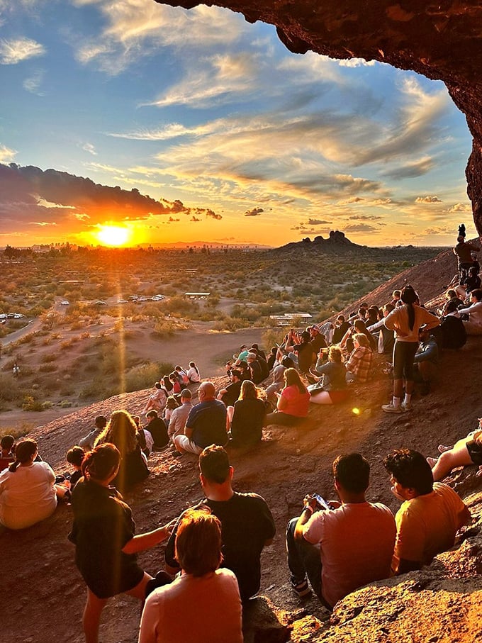 Sunset at the "Hole-in-the-Rock": Where crowds gather to watch nature's own IMAX show, no 3D glasses required!