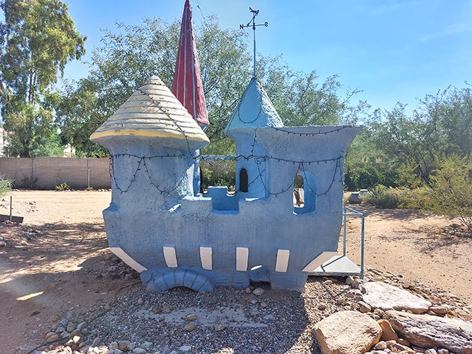 A sandcastle that doesn't melt away! This whimsical structure looks like it was designed by a mermaid who decided to vacation in the desert.