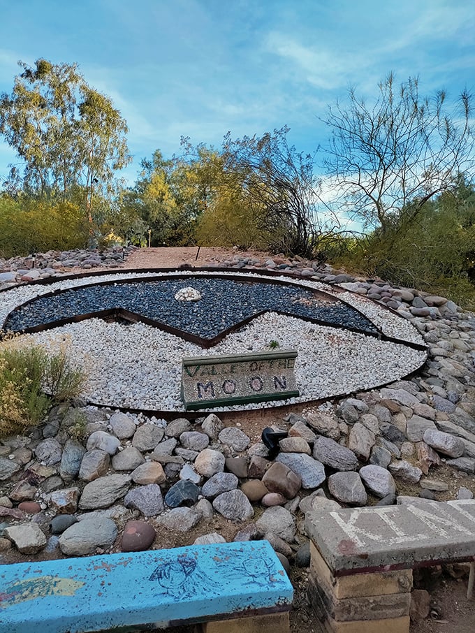 The Valley of the Moon: where desert meets Disneyland. This eye-shaped installation proves that even the moon has its sights set on Tucson.