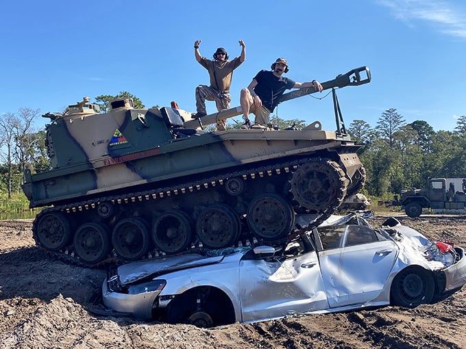 Tank America: Where your childhood dreams of driving a tank meet adulthood's desire to crush cars. It's like a monster truck rally, but you're the star!