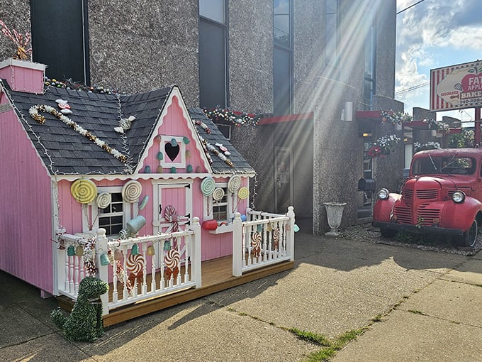 The Fat Apple Bakery: Where Willy Wonka meets Barbie's Dreamhouse! This pink paradise is serving up sweetness with a side of whimsy.