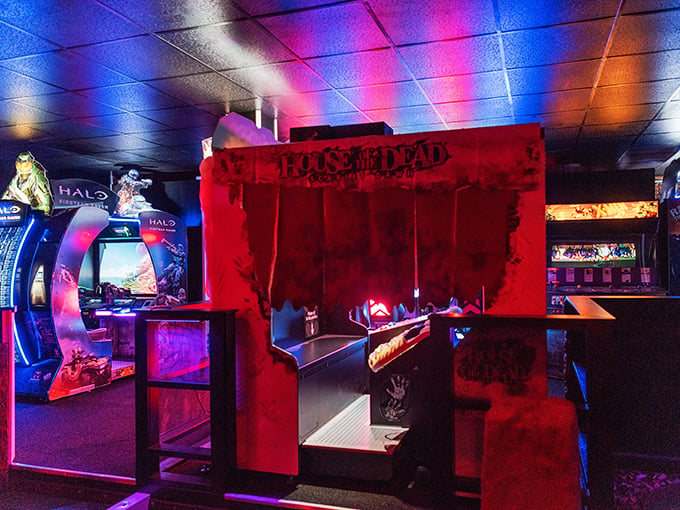 Neon dreams and pixelated screams! This arcade's a time machine where quarters are currency and high scores are bragging rights.