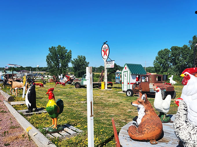 Welcome to the animal kingdom's most eccentric family reunion! This menagerie of misfit statues is like Noah's Ark meets a yard sale, with a dash of whimsy.